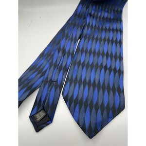 Bellinzona Mens Blue Black Geometric Wave Hand Sewn 100% Silk Necktie Accessory